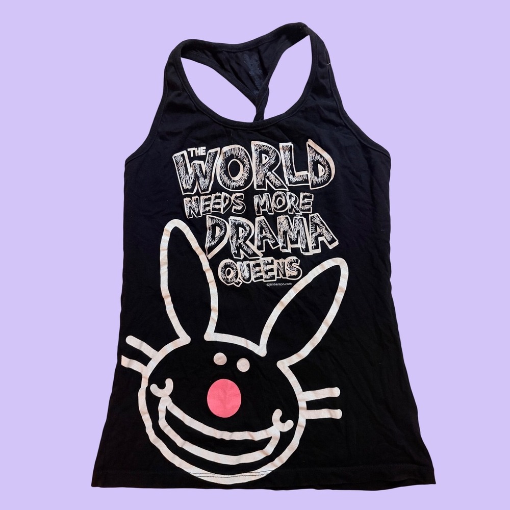 Y2K Happy Bunny World Needs More Drama Queens Racerback Tank Top Scene #19